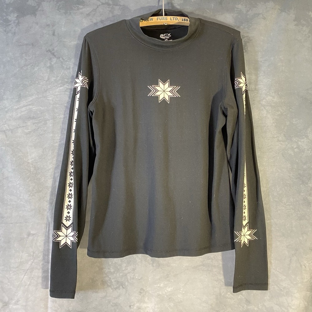 ACX Active Women's L‎ Top Black Snowflake Print High Neck Athletic Soft Stretchy